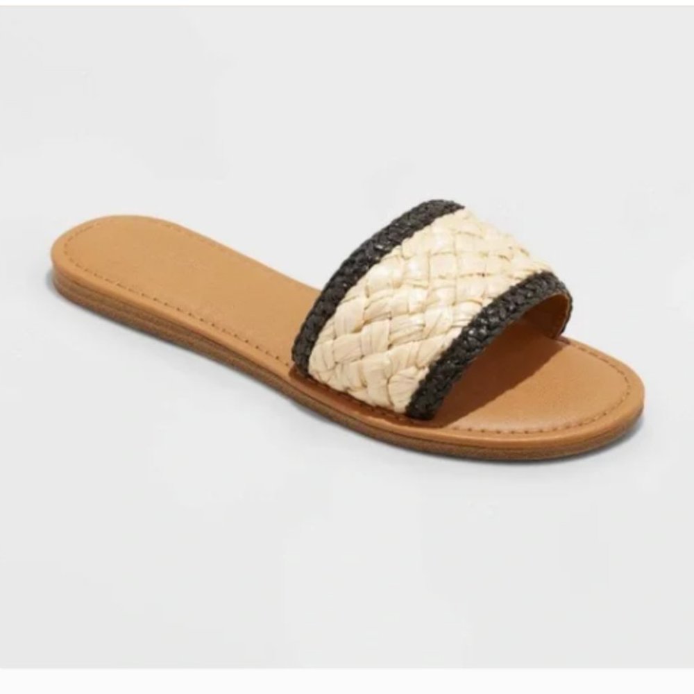 NWT Universal Thread Women's Black Dez Woven Slide Sandals